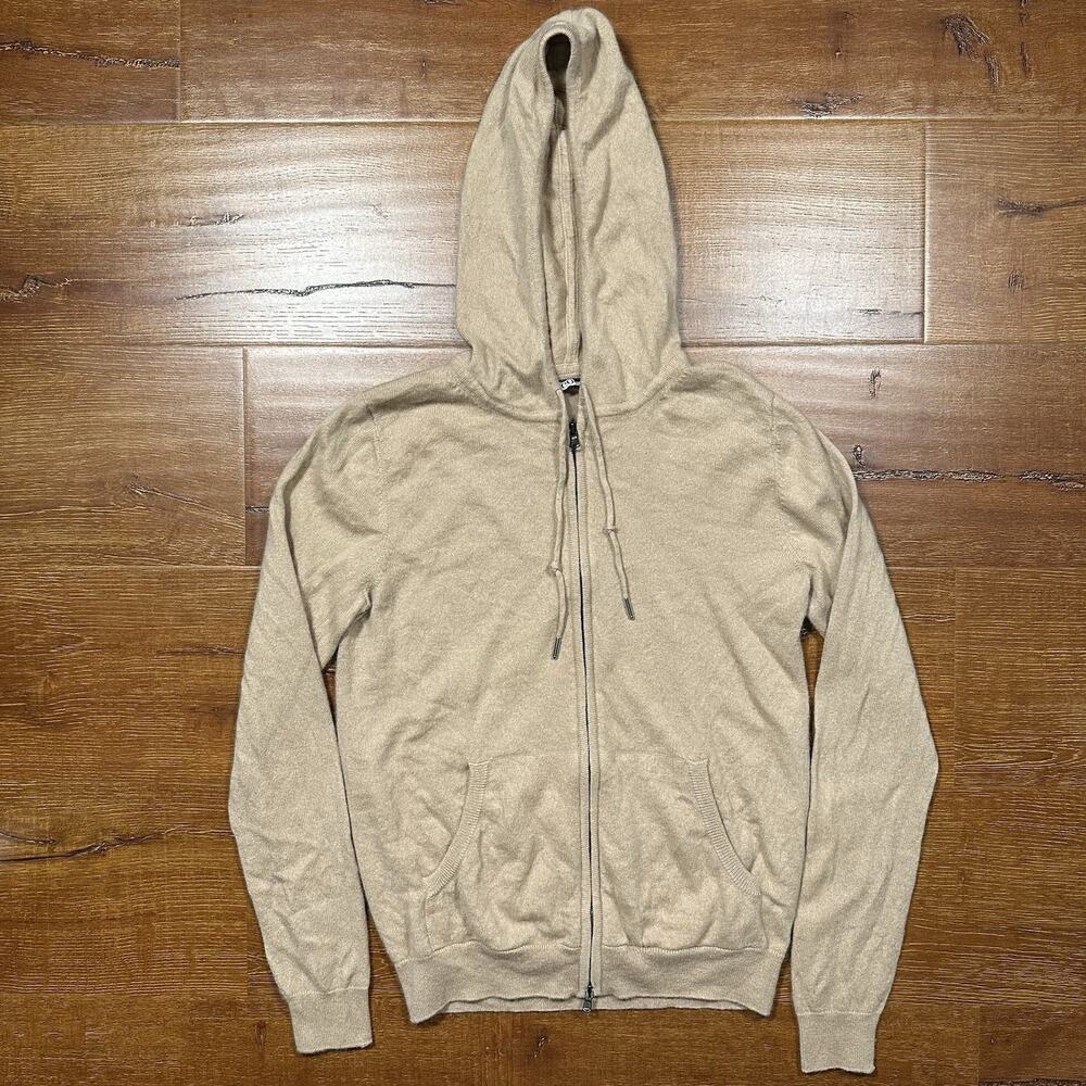 Gobi Mongolian Cashmere Hoodie Sweater Womens M Beige Full Zip Sweatshirt Luxury